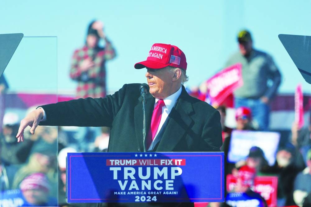 Republican presidential nominee Donald Trump speaks during a campaign rally at Lancaster Airport, Pennsylvania on Sunday.