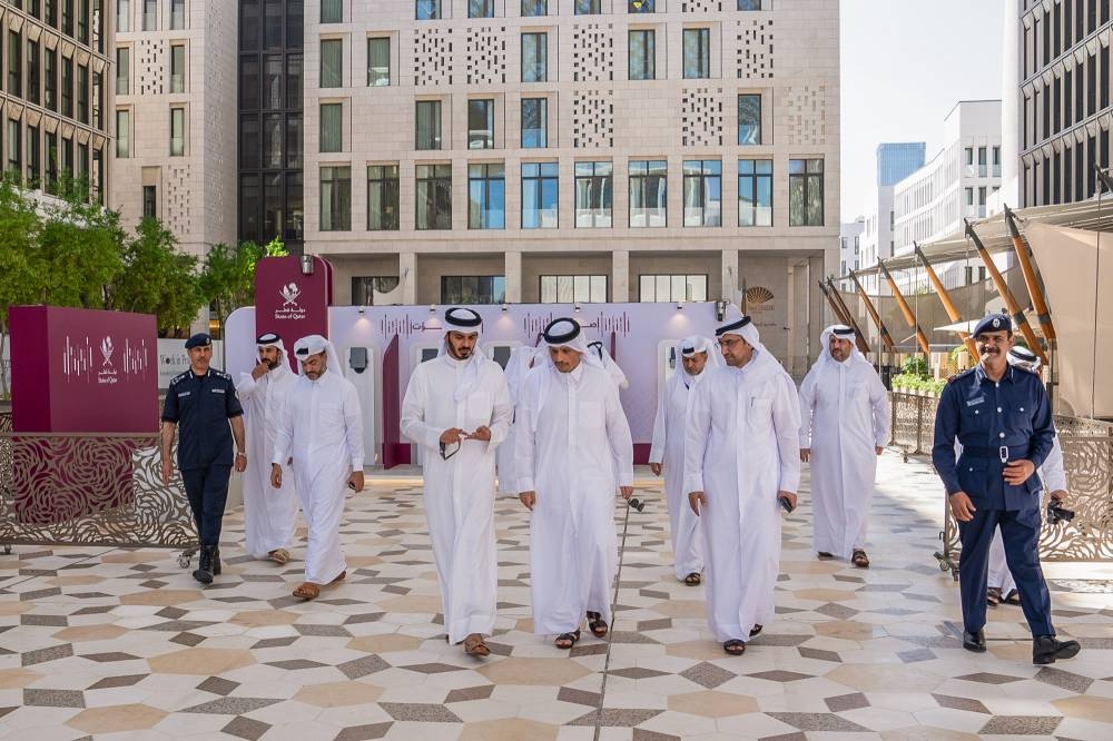 HE the Prime Minister and Minister of Foreign Affairs Sheikh Mohammed bin Abdulrahman bin Jassim al-Thani inspects the 15th Referendum Committee in Barahat Msheireb, Msheireb.