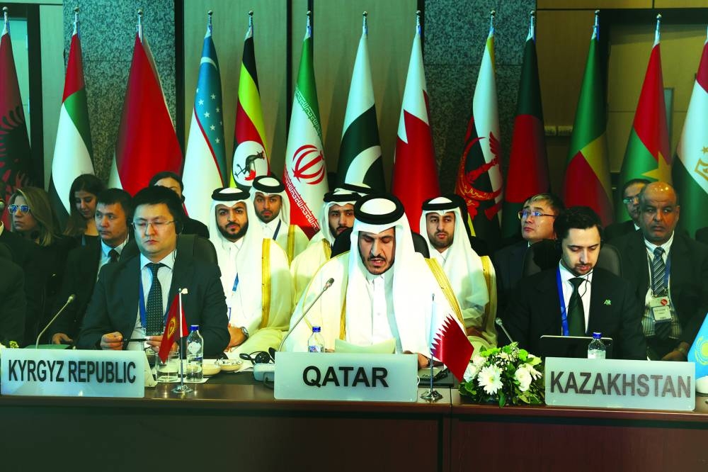 HE the Minister of Commerce and Industry Sheikh Mohammed bin Hamad bin Qassim al-Thani led Qatar's delegation at the session.