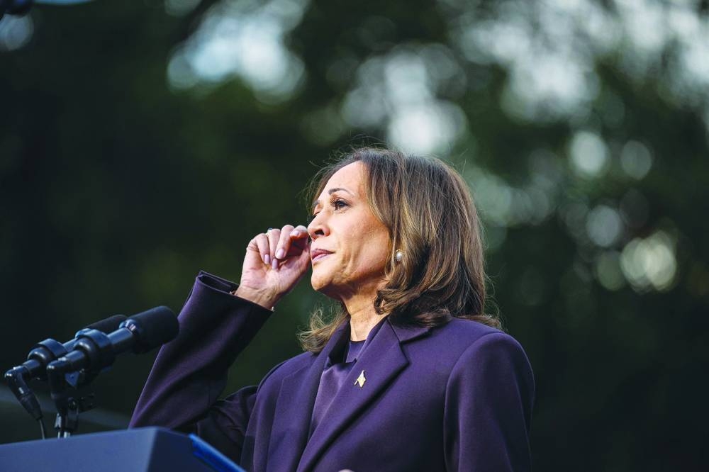Democratic presidential nominee, US Vice-President Kamala Harris pauses while speaking on stage as she concedes the election, at Howard University on Wednesday in Washington, DC. (AFP) 
