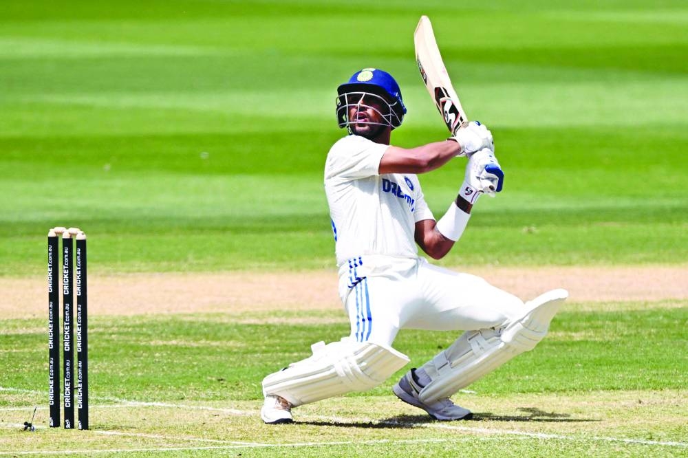 
Indian A batsman Dhruv Jurel plays a shot during a match against Australia A at the MCG in Melbourne yesterday. (AFP) 
