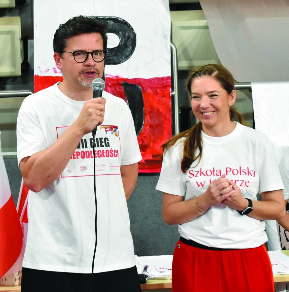 Tomasz Sadzinski  and Edyta Gierycz address the attendees at the celebration.