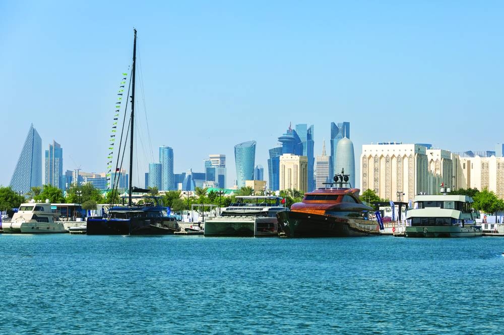Yachts docked at Old Doha Port during Qatar Boat Show 2024.