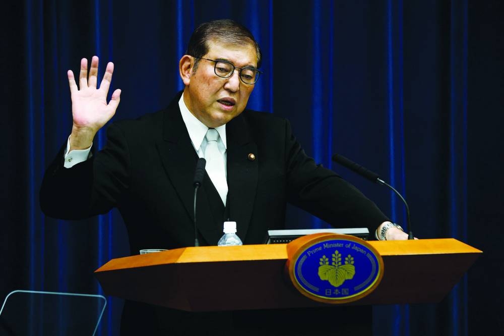 Prime Minister Shigeru Ishiba during a news conference at the prime minister’s official residence in Tokyo yesterday. (Reuters)