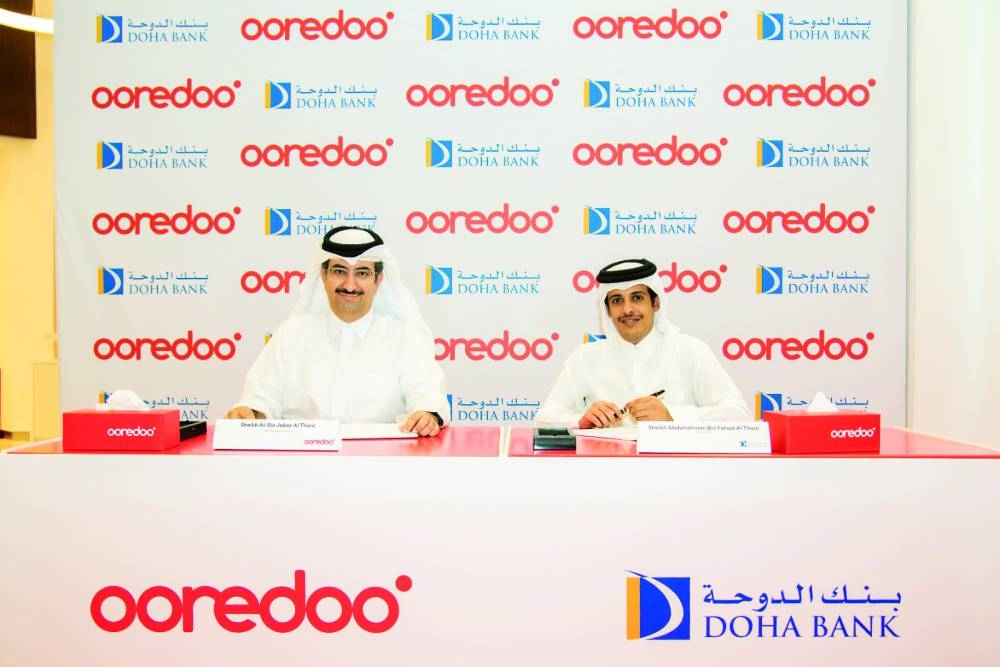 Sheikh Ali bin Jabor al-Thani and Sheikh Abdulrahman bin Fahad bin Faisal al-Thani during the signing ceremony.