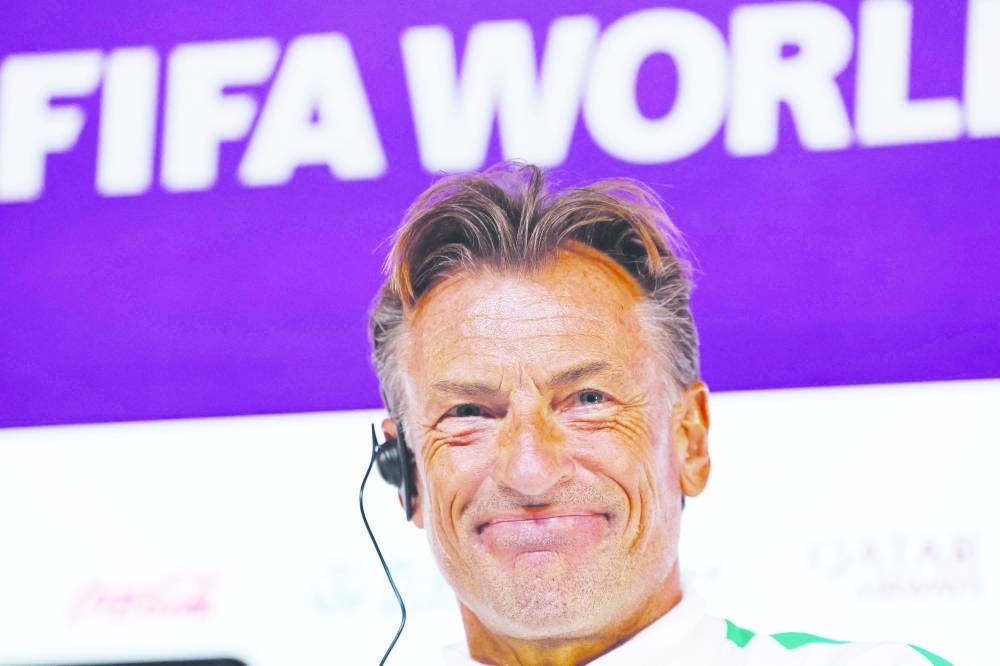 Saudi Arabia’s French coach Herve Renard attends a press conference at the Qatar National Convention Center (QNCC) in Doha yesterday, on the eve of the Qatar 2022 World Cup match against Mexico. (AFP)