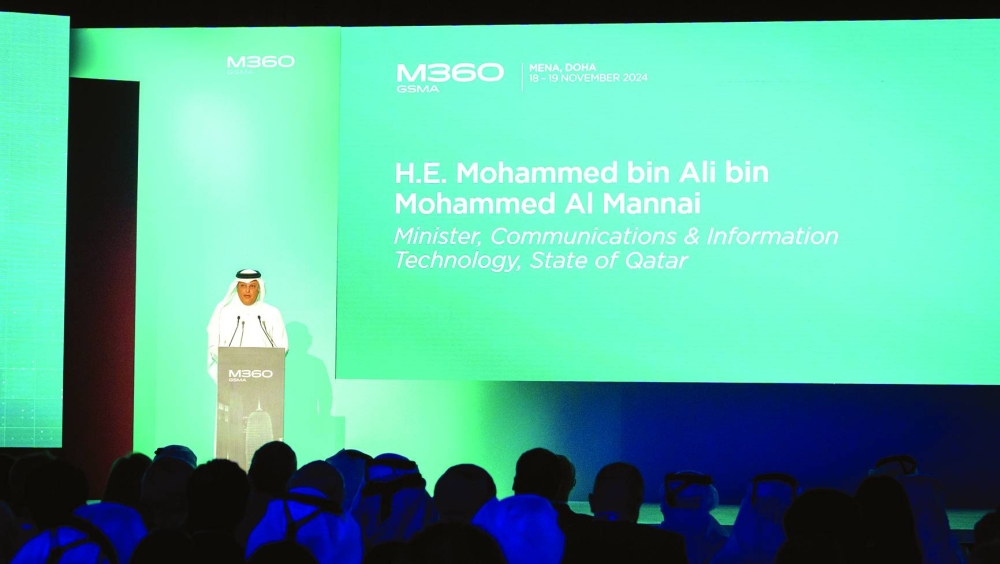 HE the Minister of Communications and Information Technology Mohammed bin Ali al-Mannai delivering the opening speech.