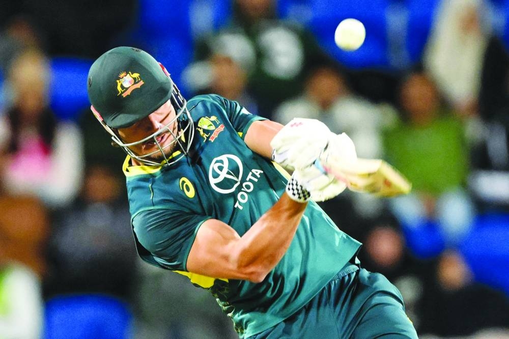 
Australian batsman Marcus Stoinis hits a six during the third Twenty20 against Pakistan yesterday. (AFP) 