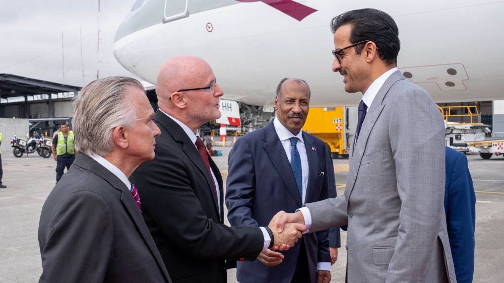His Highness the Amir was received upon his arrival at Juan Santamaria International Airport by First Vice President of the Republic of Costa Rica Stephan Brunner Neibig,