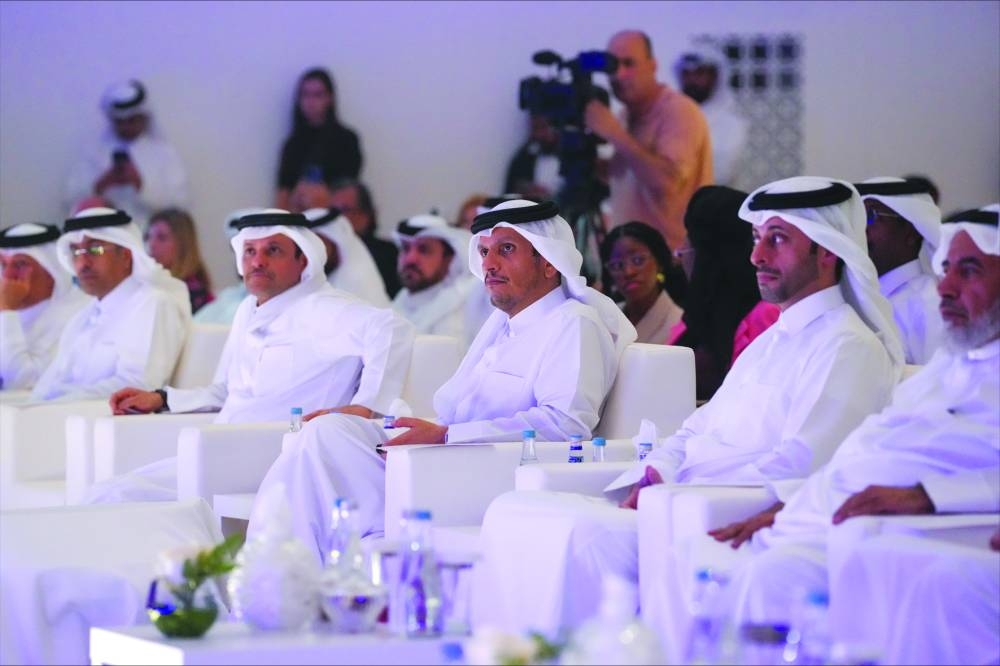 HE the Prime Minister and Minister of Foreign Affairs, Sheikh Mohammed bin Abdulrahman bin Jassim al-Thani and other dignitaries at the groundbreaking event for ‘Land of Legends Qatar’, Wednesday.
