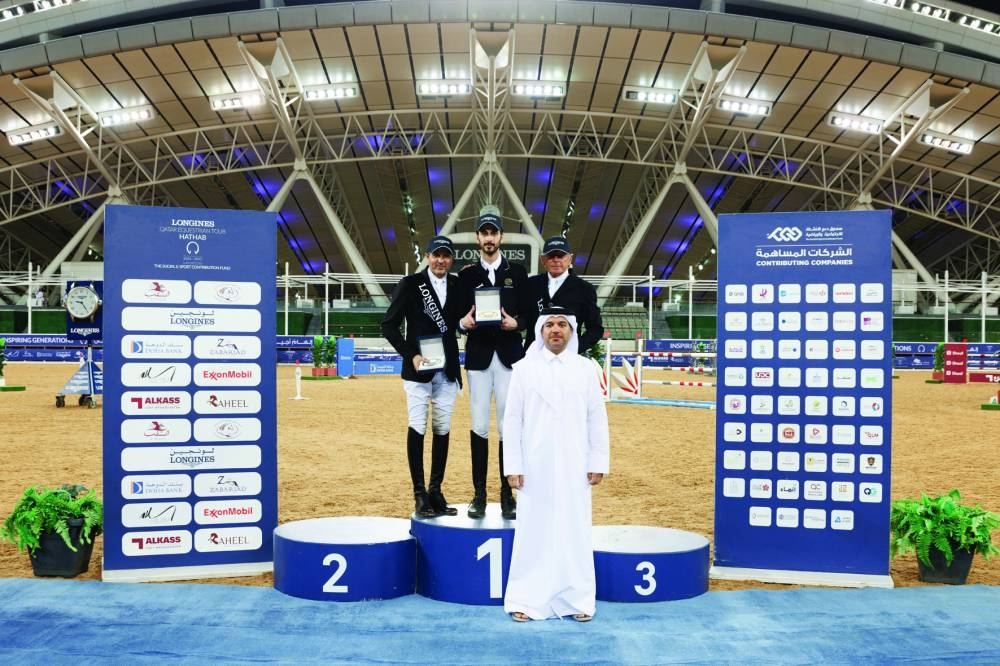 Big Tour winner Mohammed Khalifa al-Baker poses with runner-up Khaled Abdulaziz al-Eid and third-placed Andre Sakakini on Saturday.