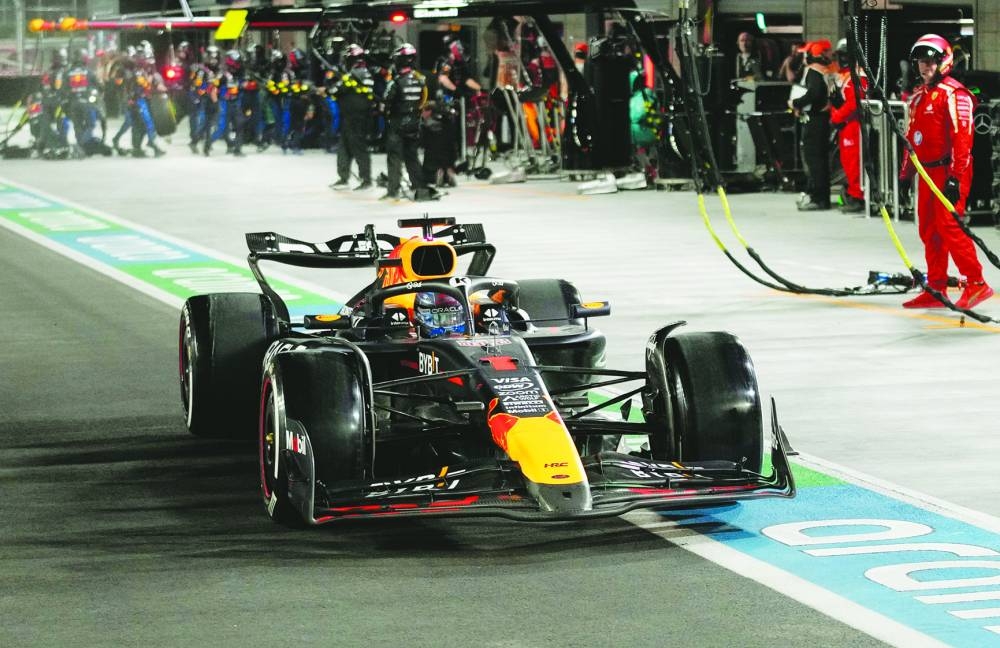Red Bull’s Max Verstappen is seen in the pits during the race at Las Vegas Grand Prix in Las Vegas on Sunday. (Reuters)