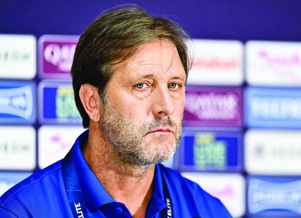 Al Gharafa coach Pedro Martins attends a press conference on Sunday.