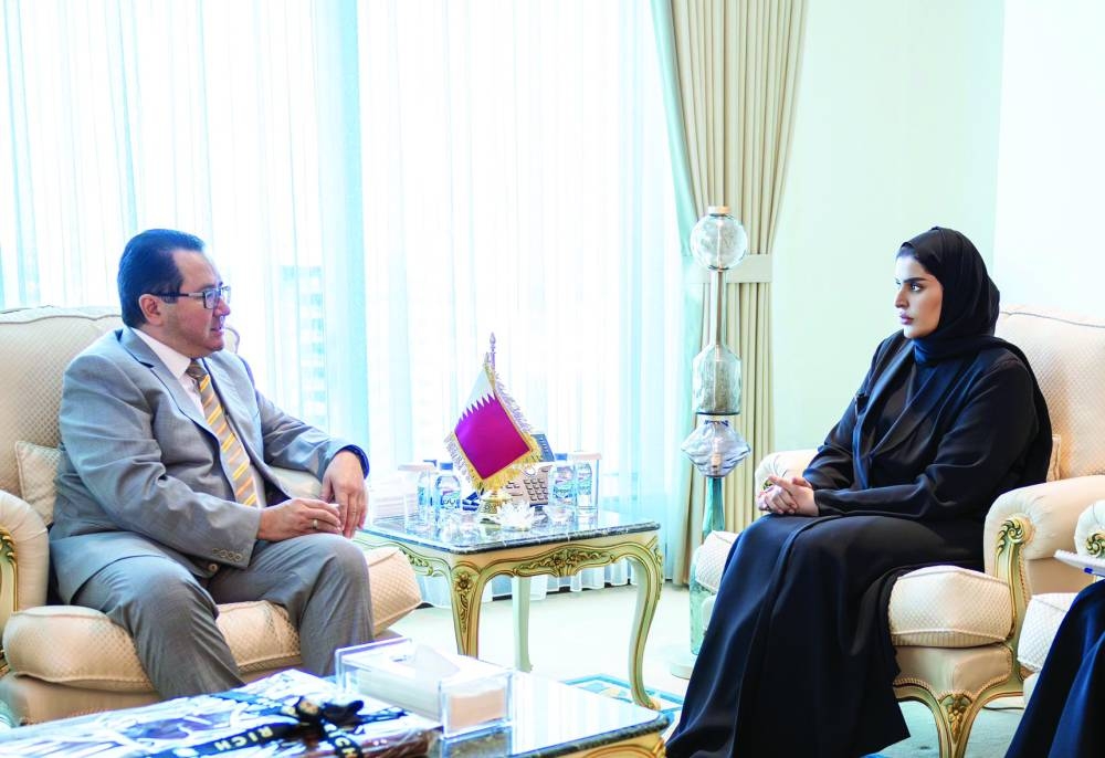 HE the Minister of State for International Co-operation Maryam bint Ali bin Nasser al-Misnad meets with Kazakhstan's ambassador Arman Issagaliyev.