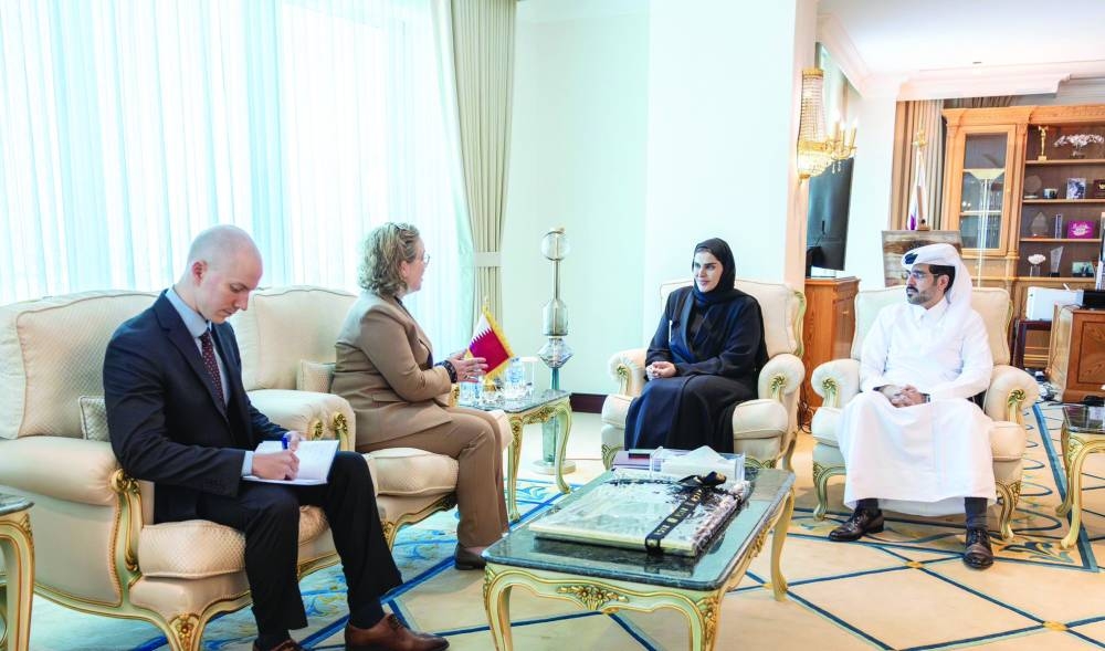 HE the Minister of State for International Co-operation Maryam bint Ali bin Nasser al-Misnad meets with Canadian ambassador Isabelle Marie Catherine Martin.