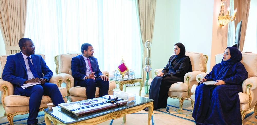 HE the Minister of State for International Co-operation Maryam bint Ali bin Nasser al-Misnad meets with UK ambassador Neerav Patel.