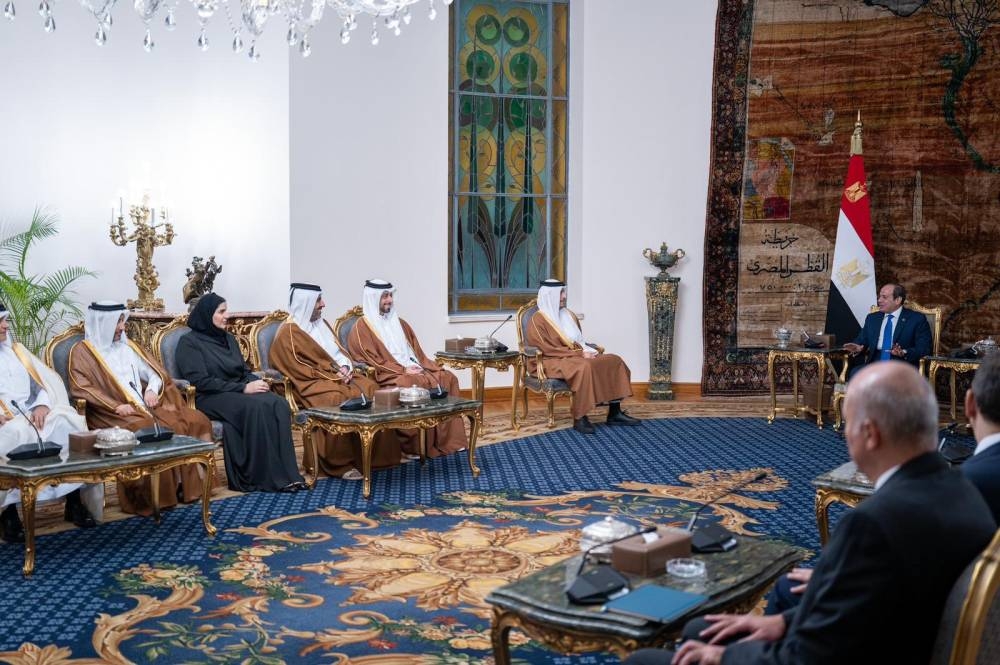 The President of the Arab Republic of Egypt Abdel Fattah El Sisi meets with HE the Prime Minister and Minister of Foreign Affairs Sheikh Mohammed bin Abdulrahman bin Jassim Al-Thani.