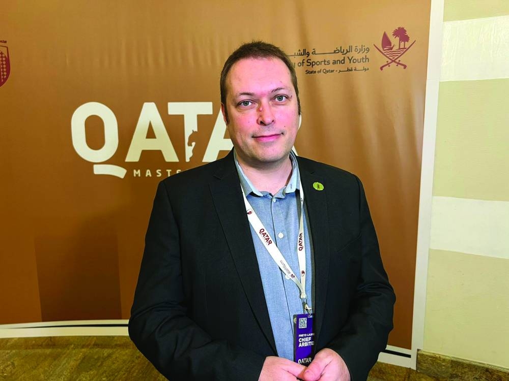 
Frenchman Laurent Fred, the Chief Arbiter, during the first day’s proceedings at Qatar Masters at Aspire Zone Hall. 
 