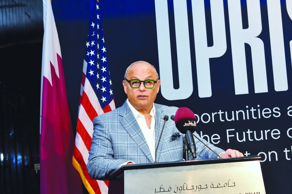 GU-Q dean Safwan Masri addressing the gathering.