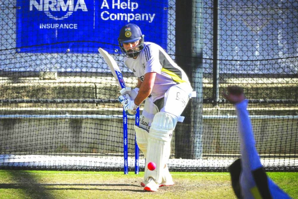 India’s captain Rohit Sharma plays a shot during a training session at the Adelaide Oval in Adelaide on Thursday, on the eve of the second Test against Australia. (AFP)