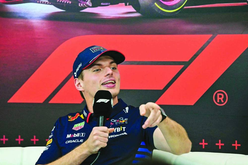 Red Bull Racing’s Dutch driver Max Verstappen speaks during a press conference on Thursday. (AFP)
