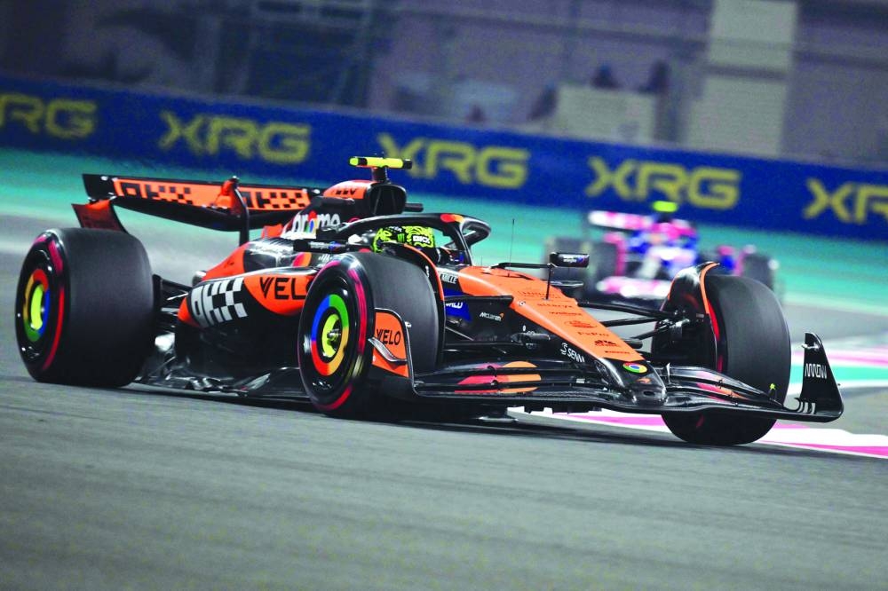 McLaren’s British driver Lando Norris drives during the second practice session ahead of the Abu Dhabi Formula One Grand Prix at the Yas Marina Circuit in Abu Dhabi on Friday. (AFP)