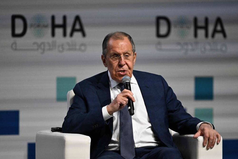Russia's Foreign Minister Sergei Lavrov speaks during the Doha Forum on Saturday. AFP