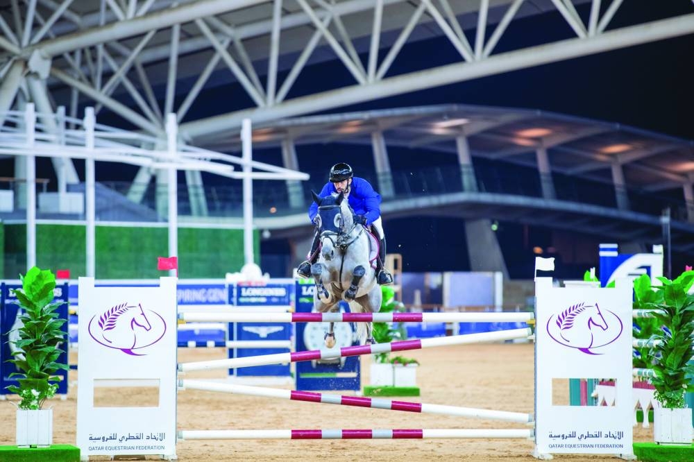 Khaled al-Emadi astride Chikitaa in action during the seventh round of the Qatar Equestrian Tour – Longines Hathab at Al Shaqab on Saturday.