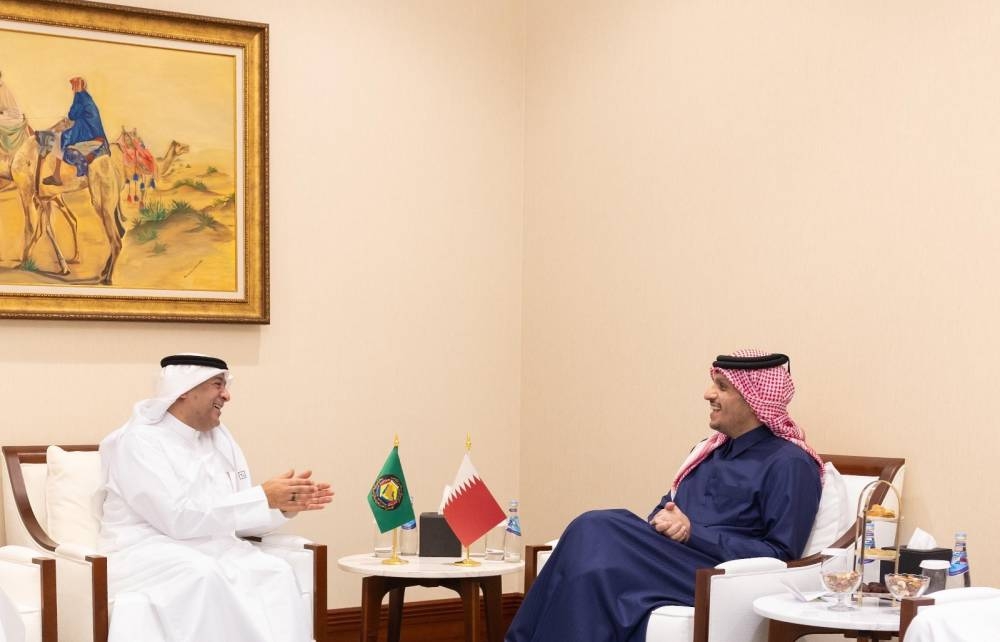 HE the Prime Minister and Minister of Foreign Affairs Sheikh Mohammed bin Abdulrahman bin Jassim al-Thani meets with GCC Secretary-General Jasem Mohamed Albudaiwi.
