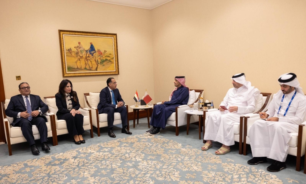 HE the Prime Minister and Minister of Foreign Affairs Sheikh Mohammed bin Abdulrahman bin Jassim al-Thani meets with Egyptian Prime Minister Dr Mostafa Madbouly.