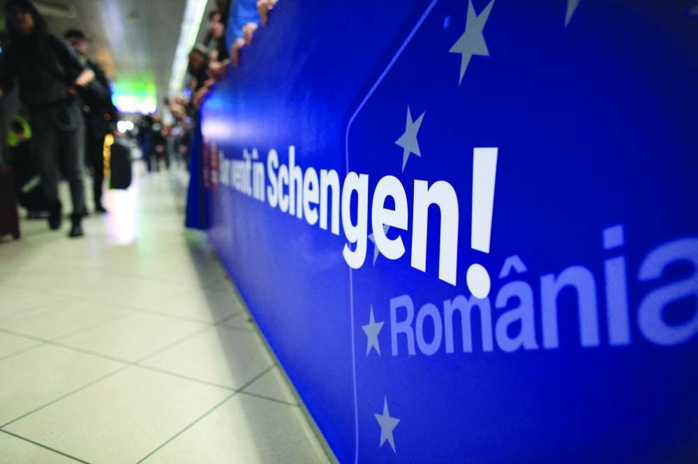 
A banner reading ‘Welcome to Schengen’ is displayed at the arrivals section of Henri Coanda International Airport in Otopeni near Bucharest. – Reuters 
