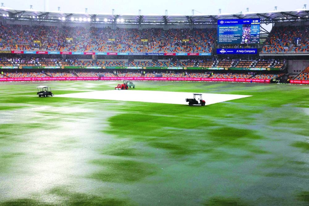 A general view of The Gabba as rain delays play on the first day of the third Test between Australia and India in Brisbane on Saturday. (AFP)