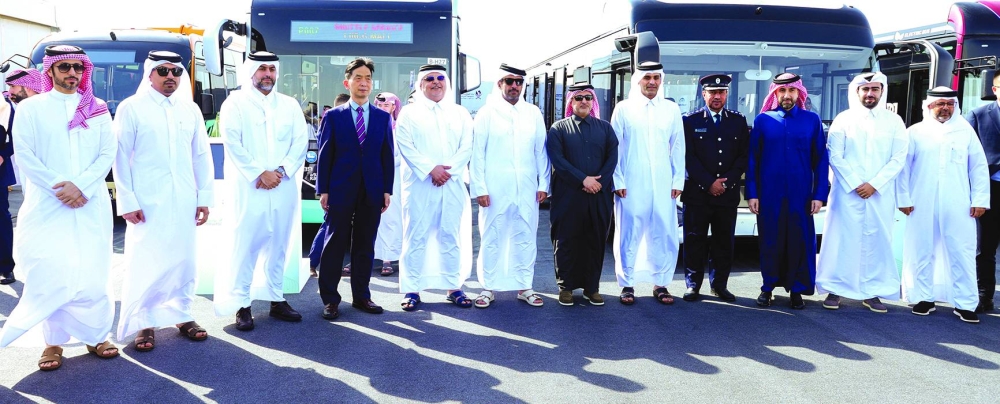 Dignitaries at the foundation stone laying ceremony for an EU-standard electric bus assembly plant at Um Al Houl Free Zone on Sunday. PICTURES: Ram Chand

PICS BY Ram Chand