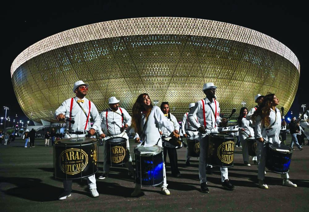 Drummers perform before the start of the match at the Lusail Stadium. PICTURE: Noushad Thekkayil