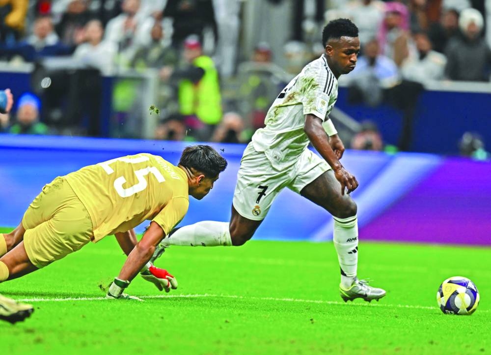 Vinicius gets the ball past Pachuca’s goalkeeper Carlos Moreno. PICTURE: Noushad Thekkayil
