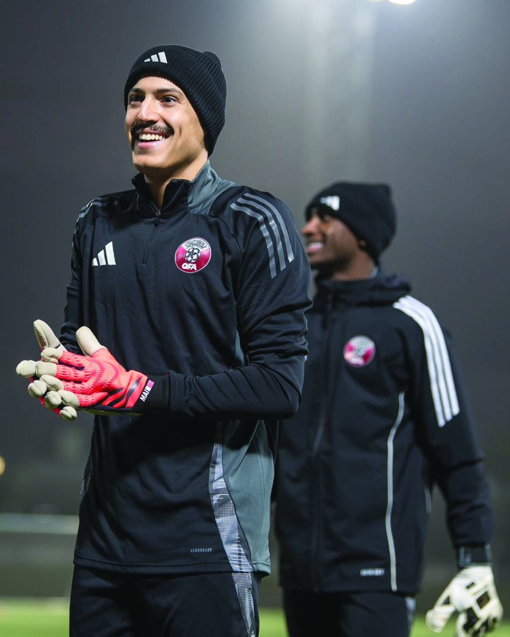 Qatar goalkeepers Salah Zakaria (left) and Meshal Barsham during a training session in Doha on Thursday.