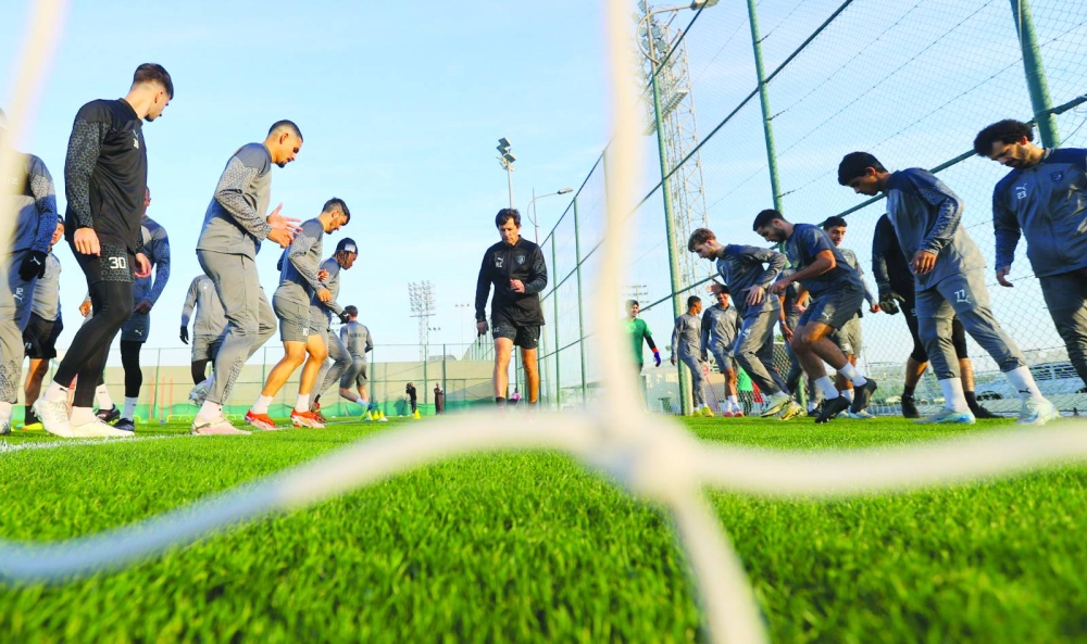 Al Duhail players in action during a training session in Doha on Thursday.