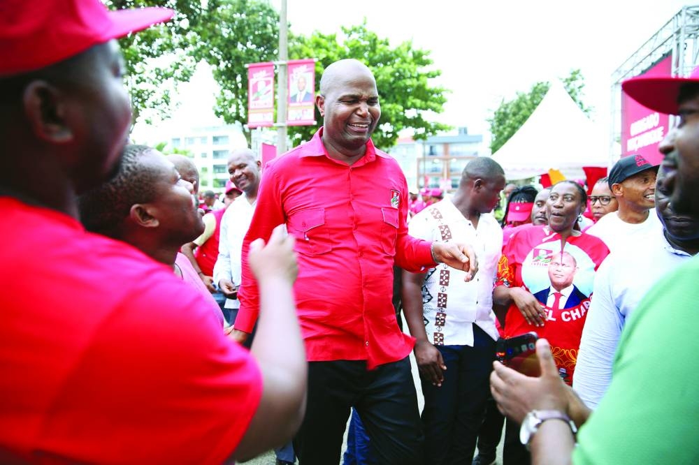 Mozambique Liberation Front (FRELIMO) Presidential candidate Daniel Chapo celebrates his victory with supporters in Maputo.