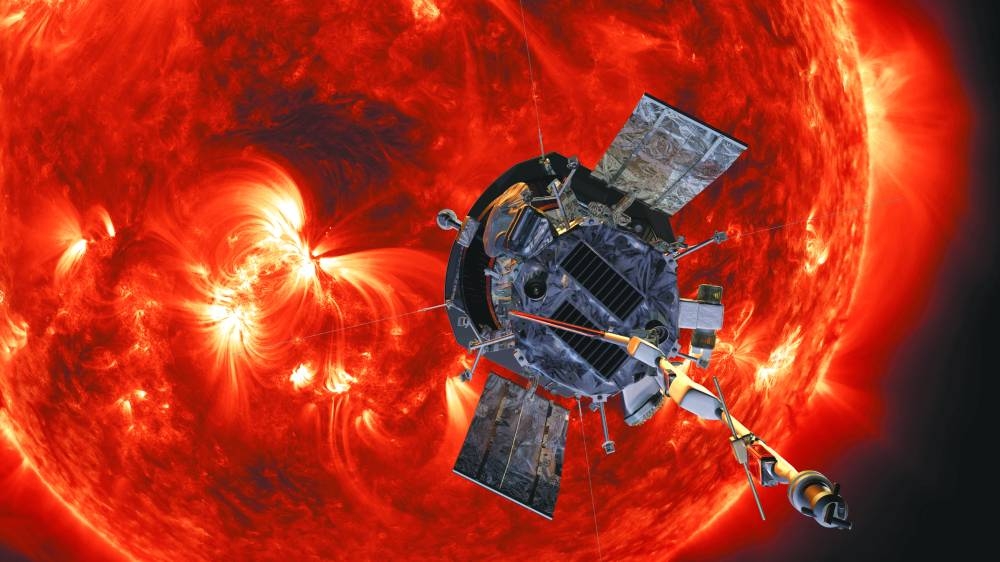 
A 2018 artist’s concept shows the Parker Solar Probe spacecraft flying into the Sun’s outer atmosphere, called the corona, on a mission to help scientists learn more about the Sun. (Reuters) 