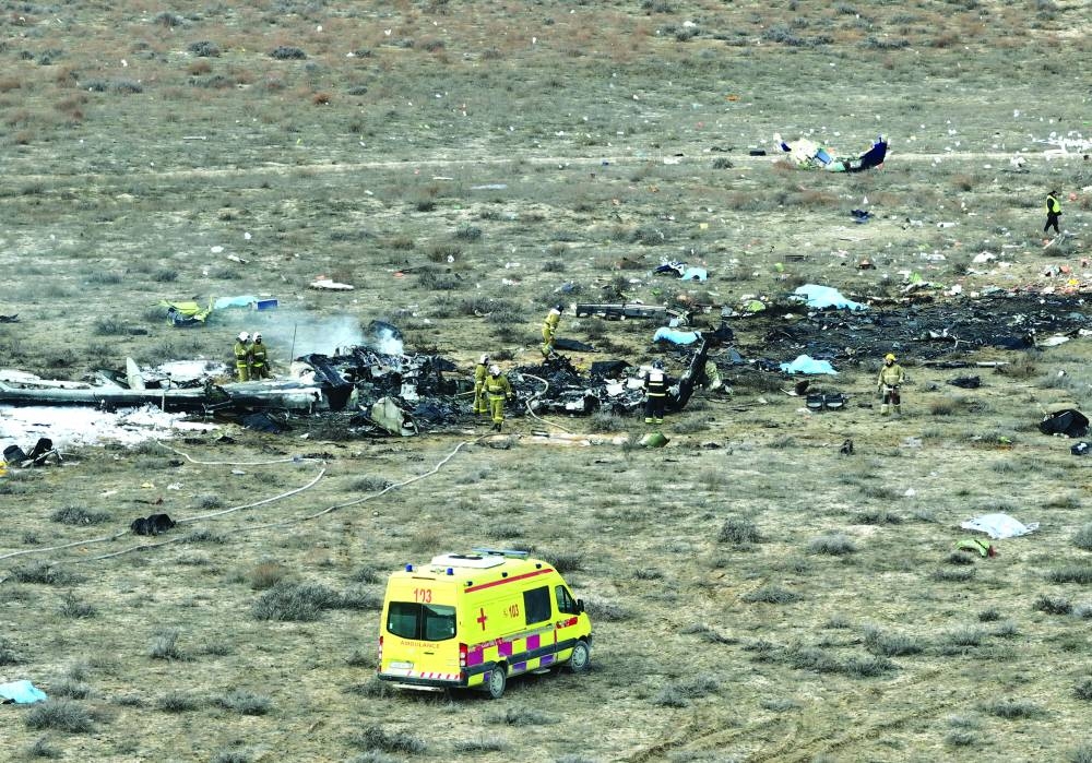 A drone view shows the crash site of an Azerbaijan Airlines passenger plane near the city of Aktau, Kazakhstan Wednesday 