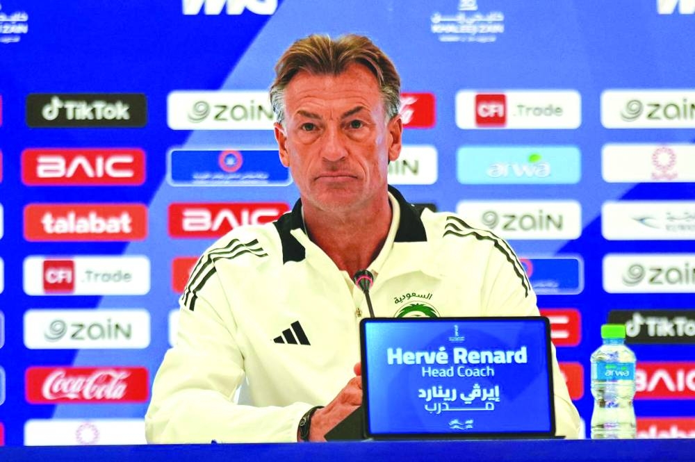 Saudi Arabia head coach Herve Renard address a press conference in Kuwait City on Monday.