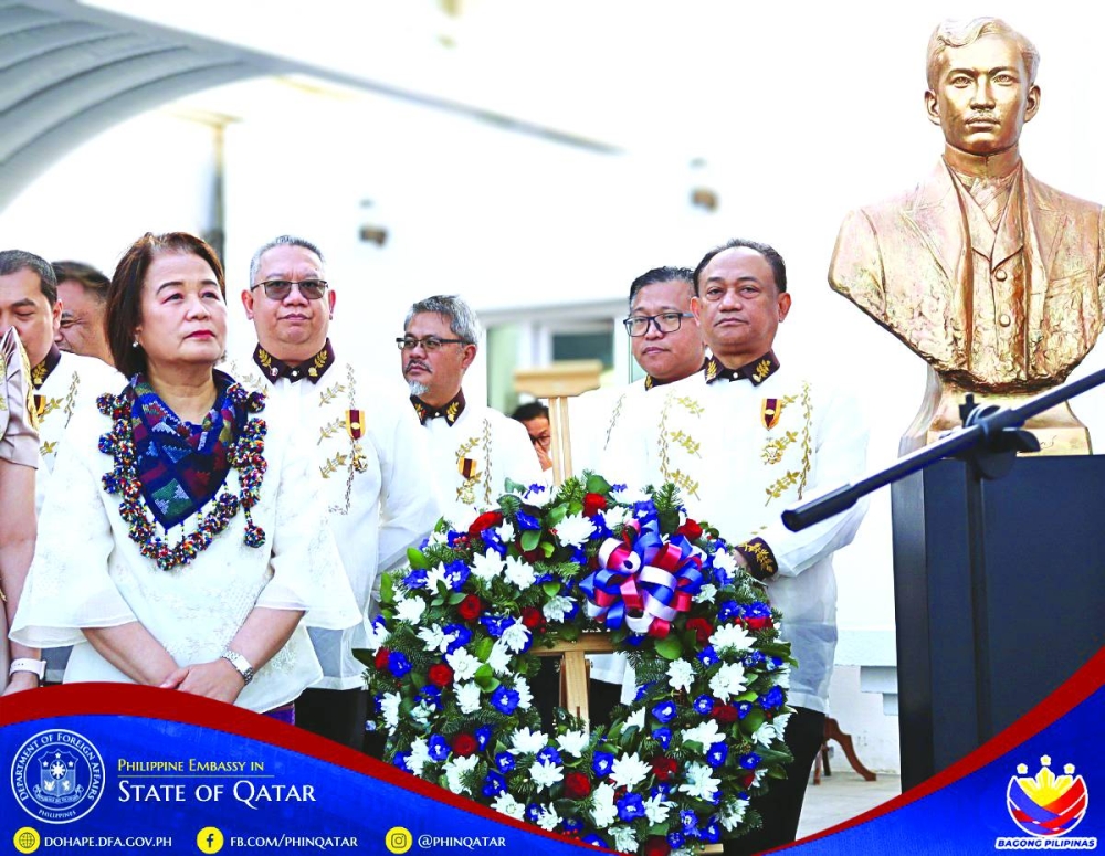 Philippine ambassador Lillibeth V Pono led the Dr Jose P Rizal Day in Qatar. 
