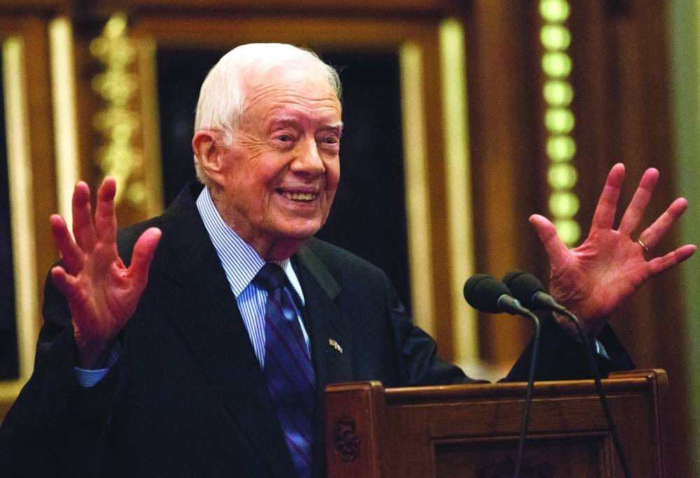 
This picture taken in 2016 shows former US president Jimmy Carter delivering a lecture on the eradication of the Guinea worm, at the House of Lords in London. – Reuters 