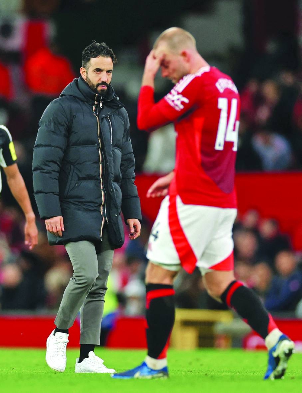 
Manchester United manager Ruben Amorim looks dejected after the loss to Newcastle in the Premier League in Manchester on Monday night. (Reuters) 