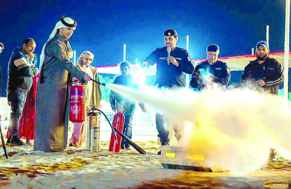 A demonstration of how to use fire extinguishers.