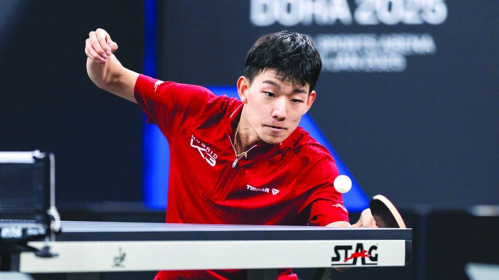 Kim Taehyun in action during the qualifying match of the WTT Star Contender Doha at the Lusail Sports Arena on Monday.