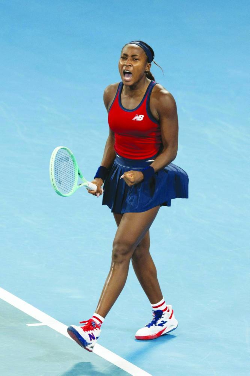 USA's Coco Gauff reacts to winning the first set in her women's singles final match against Poland's Iga Swiatek at the United Cup tennis tournament on Ken Rosewall Arena in Sydney on January 5, 2025. (AFP)