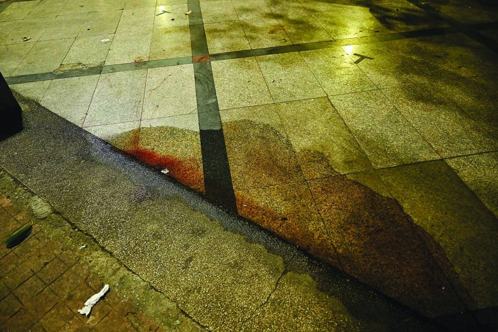 
Blood is pictured where a Cambodian MP was reportedly shot, in Bangkok yesterday. 