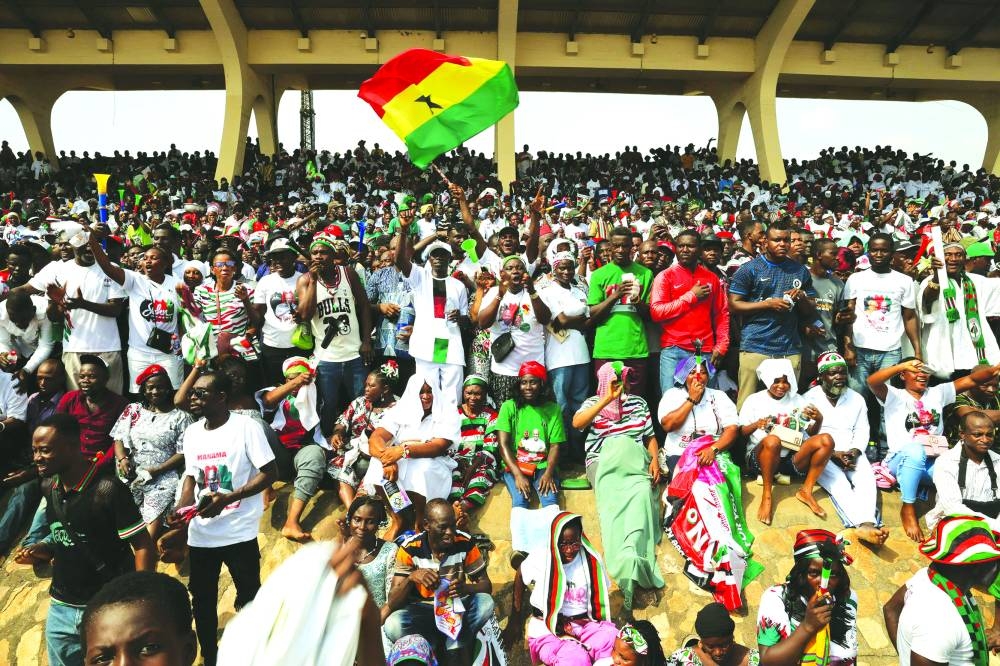 
Ghanaians cheers on the arrival of President John Mahama, at his inauguration as Ghana’s new president in Accra, yesterday. 