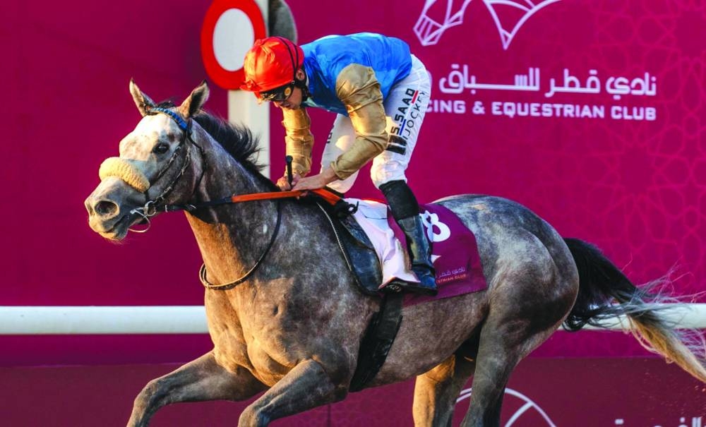 Soufiane Saadi rides Rothstein to Lisha Cup victory at Al Uqda Racecourse on Saturday. PICTURES: Juhaim